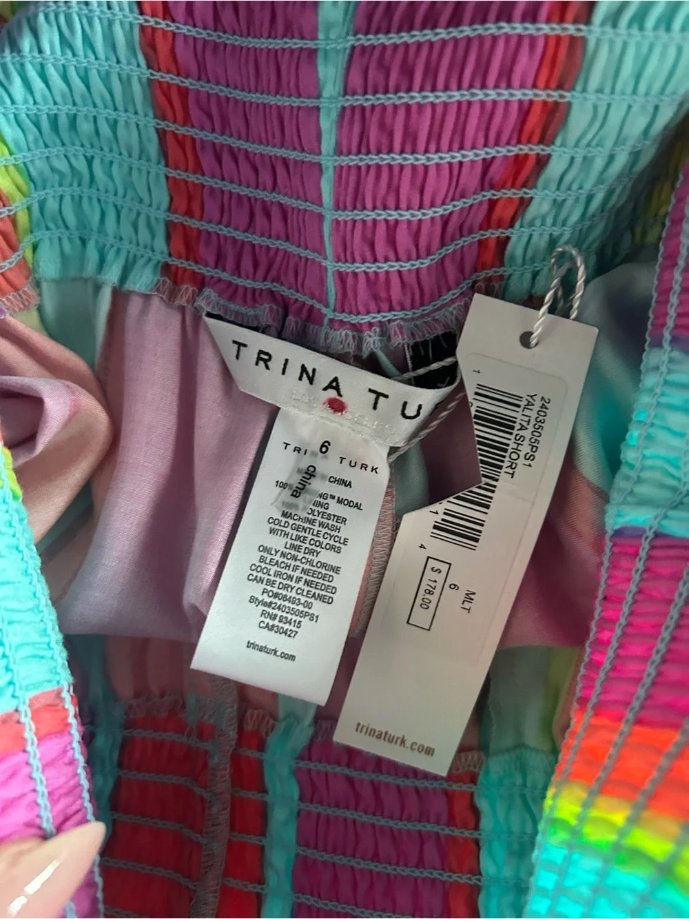 NWT Trina Turk Multi-Color Striped Smocked Shorts Sz 6